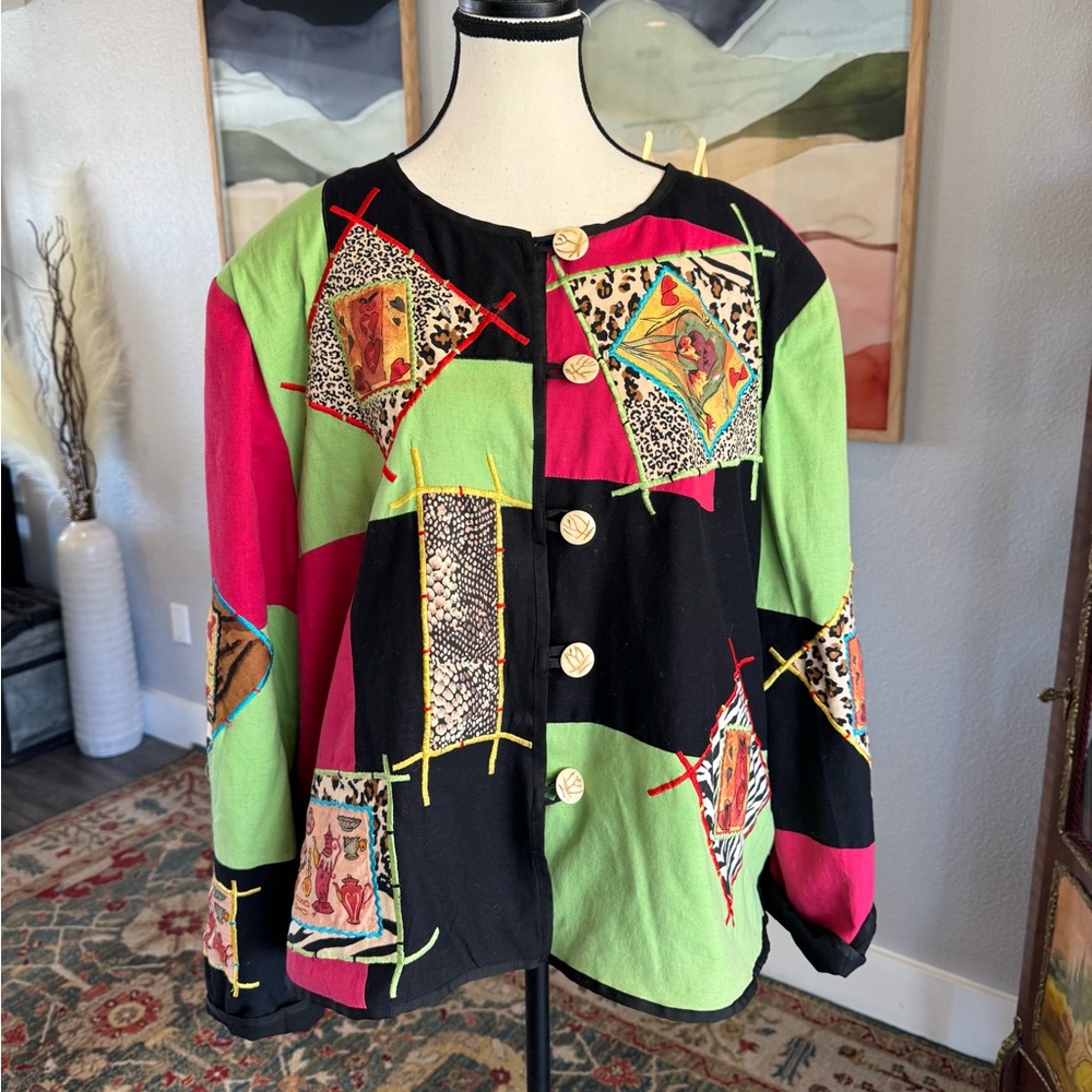 Allure Colorful Patchwork Button-Up Jacket - image 1